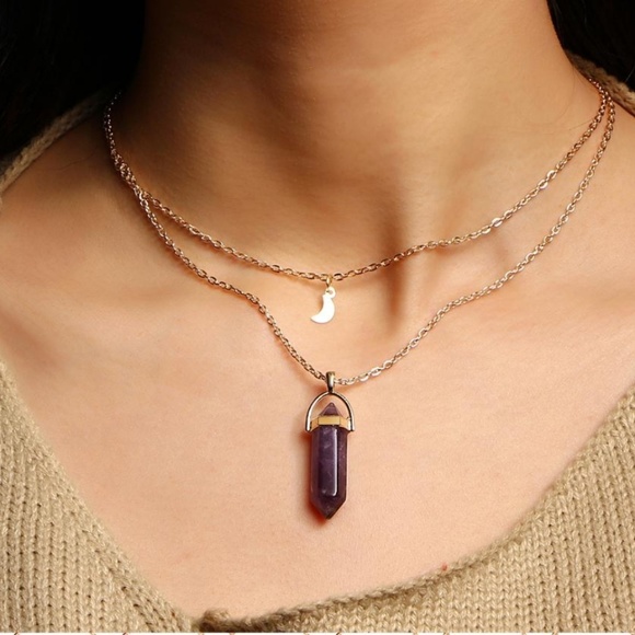 Natural Stone Crystal Layered Gold Necklace Choker - Picture 1 of 6